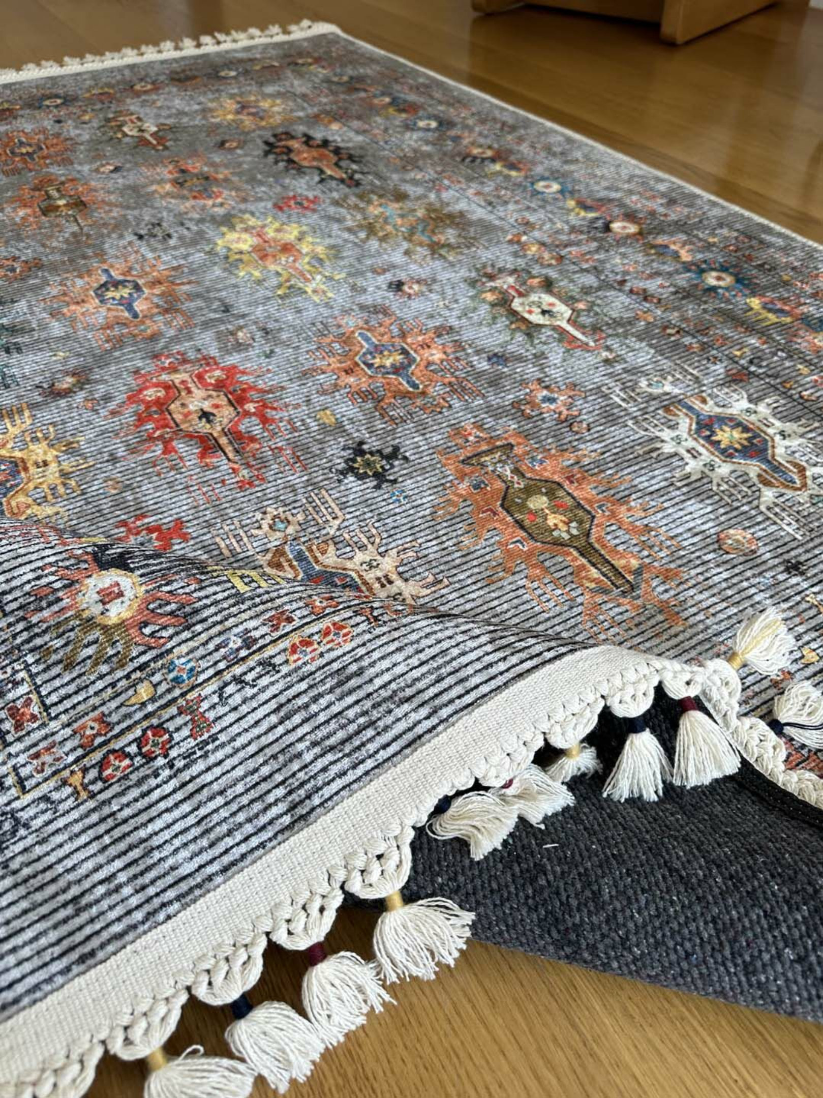 Rugpera Toscana Gray Moroccan Digital Print Cotton; Chenille Non-Slip ...