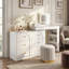 Bureau de coiffeuse blanc avec miroir, lumières DEL, 7 tiroirs, 9 compartiments et 3 tablettes, table de maquillage réglable pour la chambre à coucher-1455611947