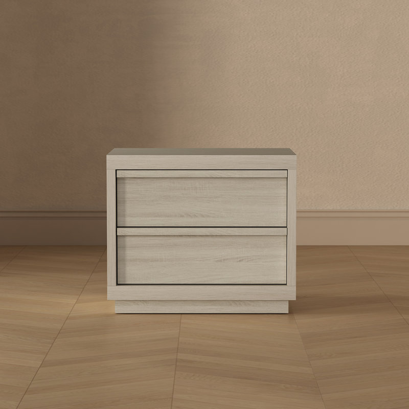 Table de chevet contemporaine à 2 tiroirs 26 po en chêne blanchi Navis, Chêne blanchi