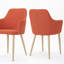 Ensemble de 2 fauteuils de salle à manger rembourrés en tissu Mid-Century modernes, orange pâle et noyer clair