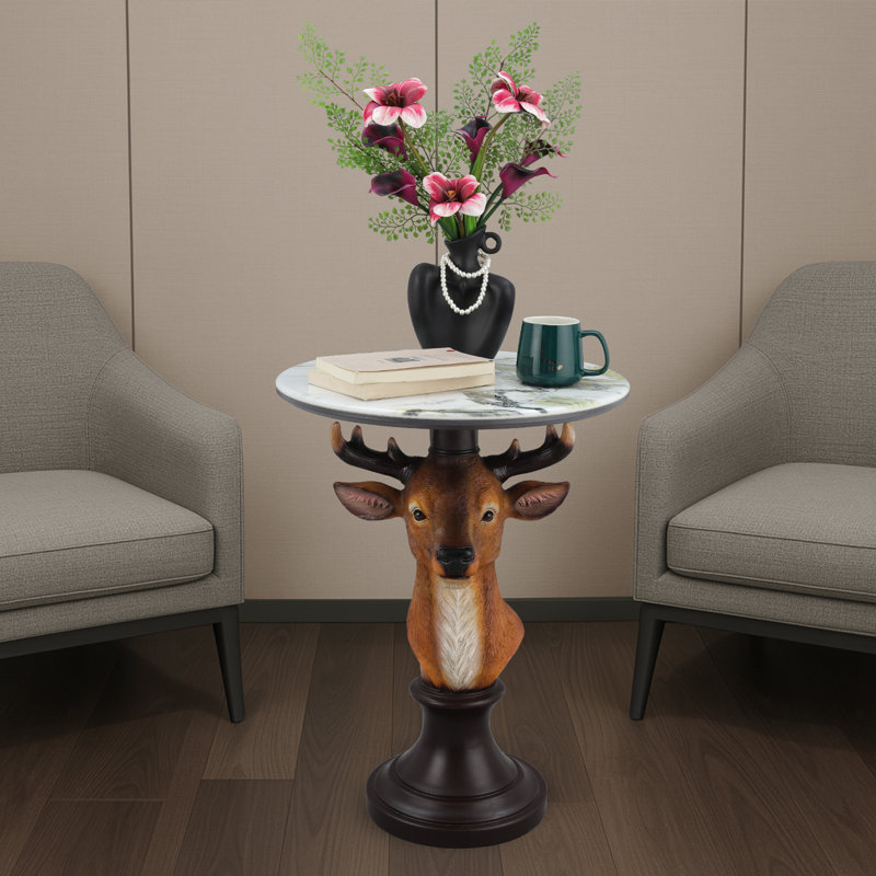 Table de chevet en résine avec plateau en faux marbre - table de bout élégante pour animaux