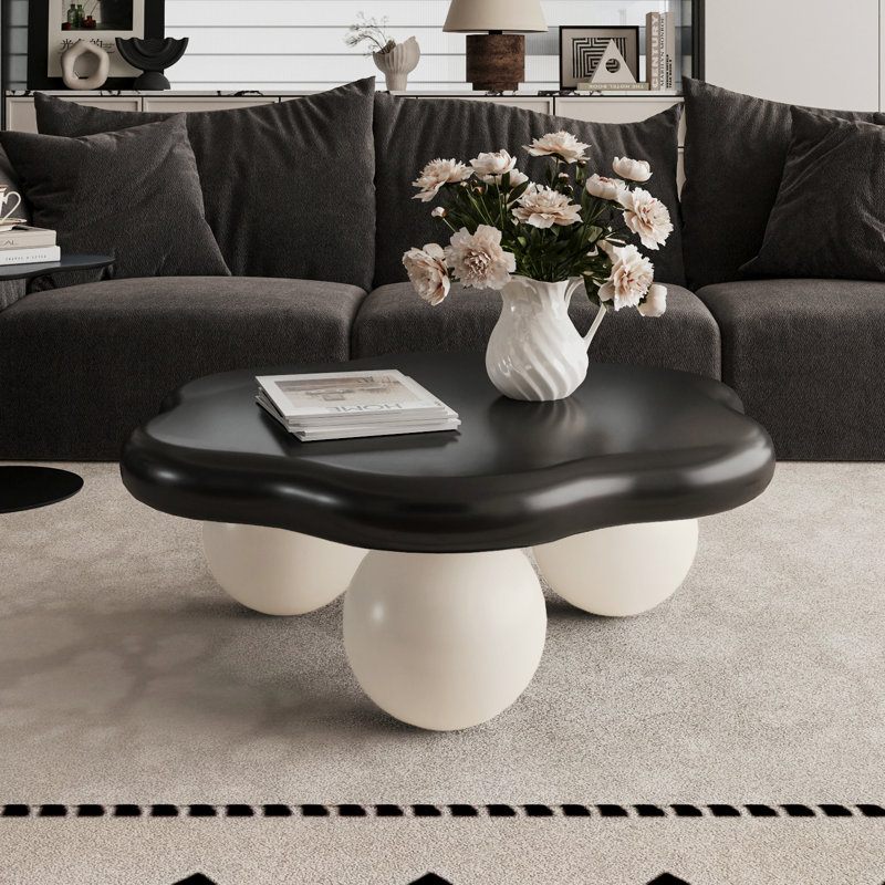 Table basse en forme de nuage, table d'appoint avec pieds sphériques pour le salon, petit appartement, Black / White