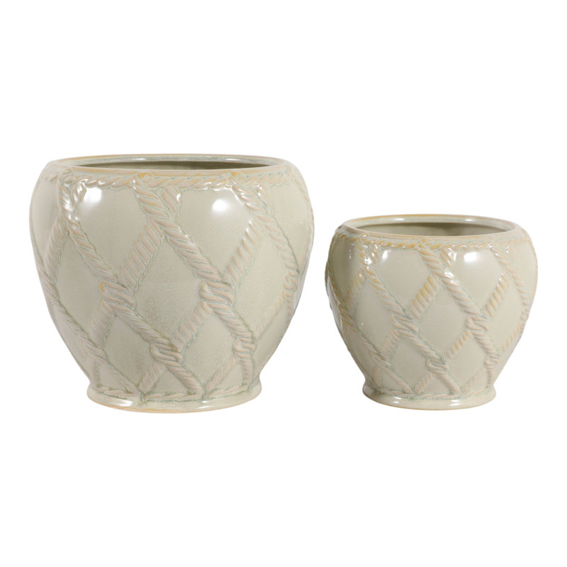 Ensemble de 2 pots à fleurs texturés en céramique texturée pour la décoration de bureau à domicile - Pots de fleurs élégants pour l'intérieur ou l'extérieur