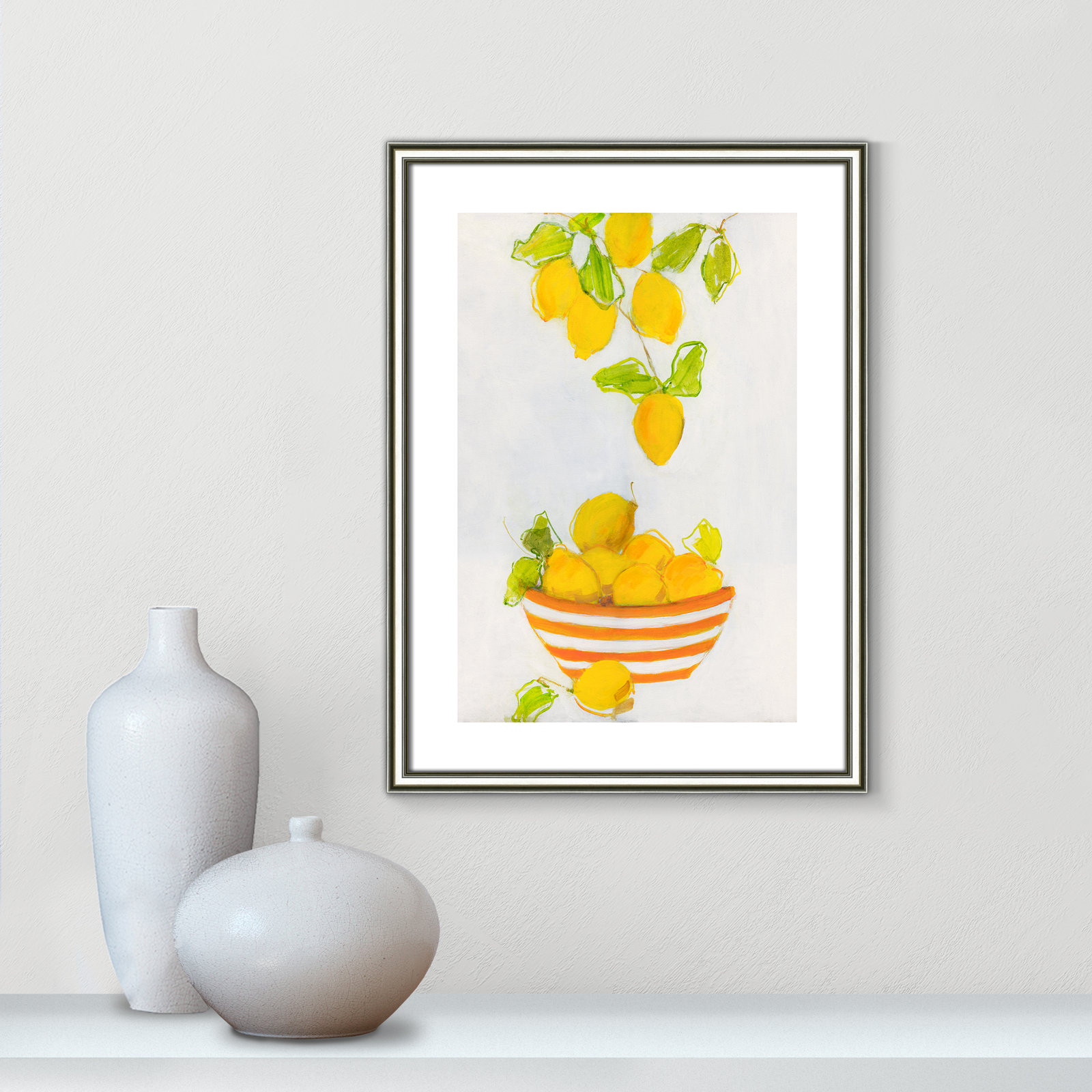 Darcy "Lemonlicious" Painting by Sally Swatland, 23" H x 17" W x 0.88" D, Silver Framed Paper