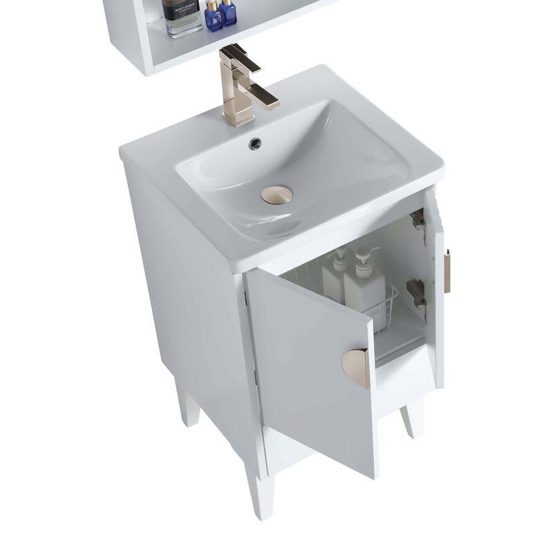 Ensemble de meuble-lavabo simple 20 po Saimah, Blanc mat, Nickel satiné