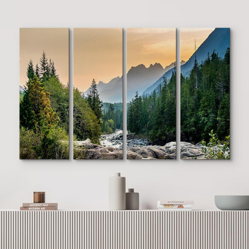 «Nature Landscape Colorado Forest River Rapid Rock Mountain Nature», reproduction de toile tendue 4 pièces