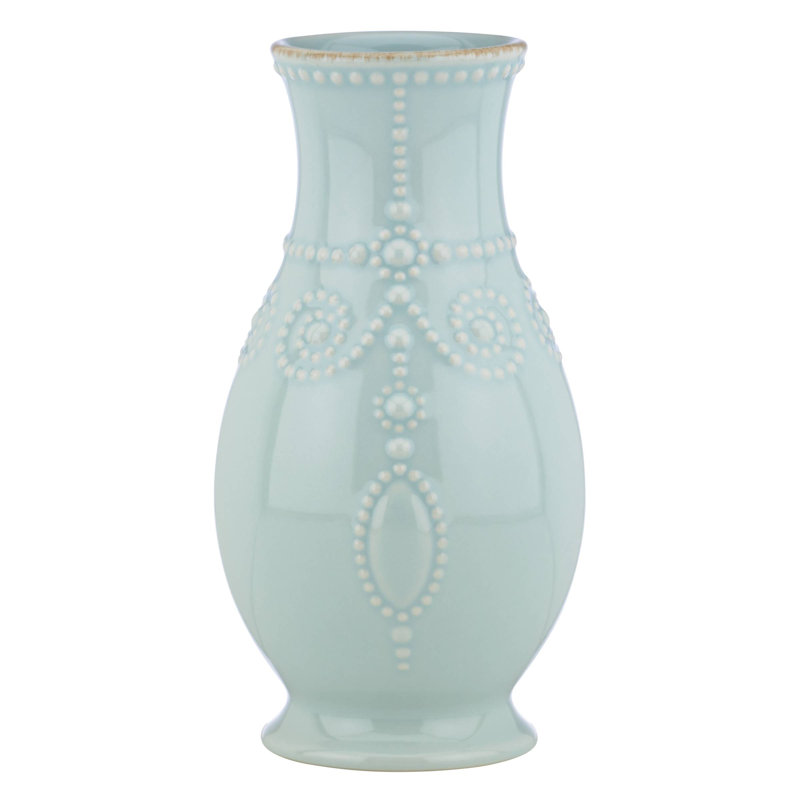 Ice Blue Ceramic Fluted Table Vase 8.7''
