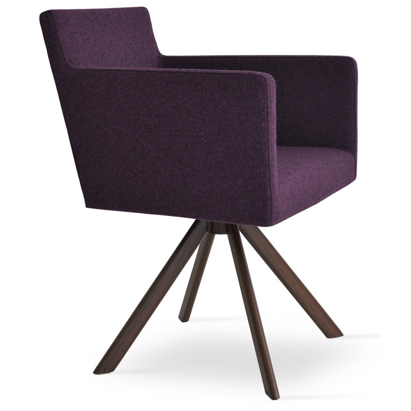 Chaise avec accoudoirs en métal Harput, Laine marron profond Camira, Noyer