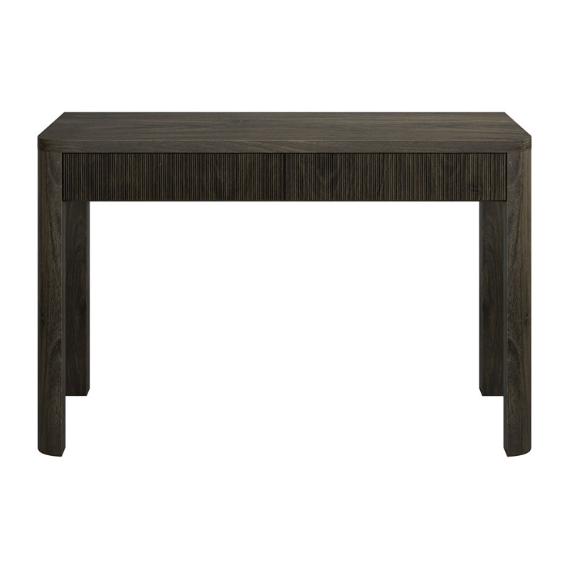 47.5" Wide Fluted Desk with Soft-Glide Drawers — Alder Brown Scandinavian MDF Writing Desk for Home Office | Gardeina