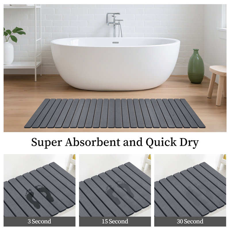  Long Diatomaceous Earth Stone Bath Mat, 60x20 inch Roll Out Stone Bath Runner, Foldable Bathroom Runner Mat Rugs, Super Absorbent, Quick-Drying, Non-Slip, Space-Saving, Easy to Clean