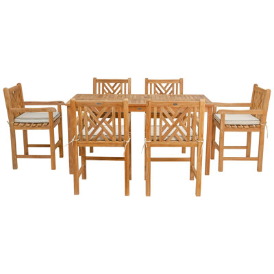 6 - Person Teak Wood Patio Dining Set with Rectangular Table , Cushions Included