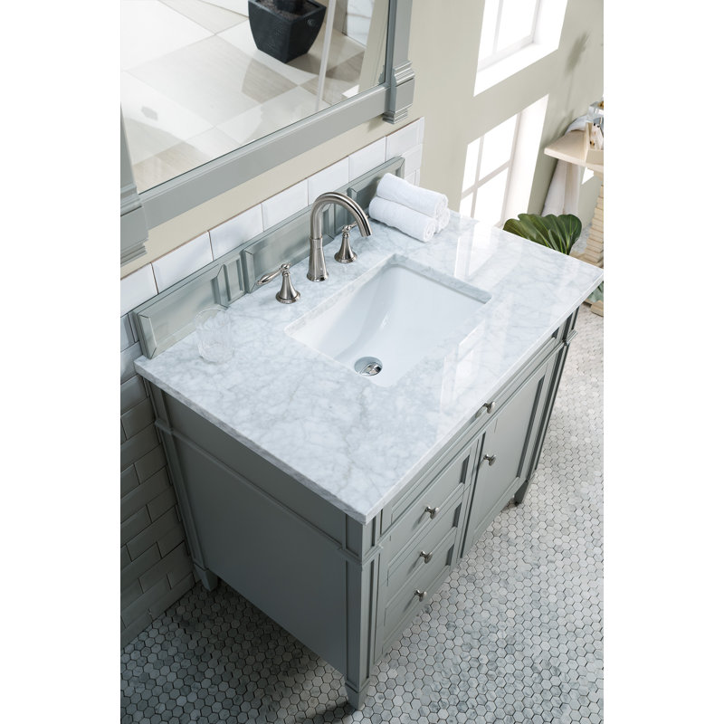 Brittany 36'' W Single Vanity, Urban Gray, Carrara White, 8" Widespread