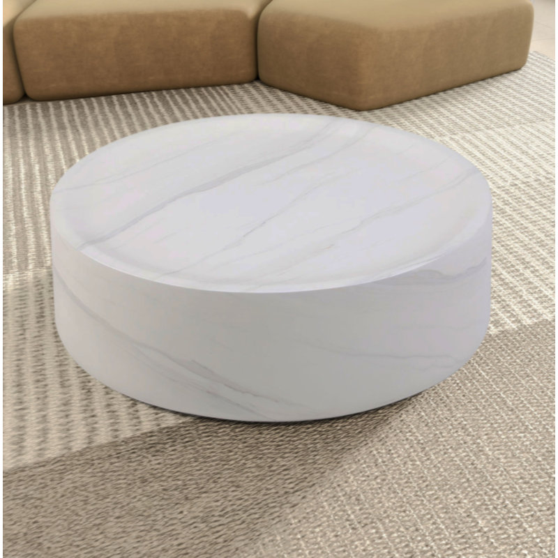 Round Modern Coffee Table, 12" H x 35.4" L x 35.4" W, Cream