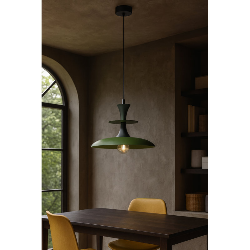 1 - Light Matte Black Dome Pendant, Khaki/Black