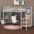  Metal Loft Bed With Desk,Metal Grid, Lateral Storage Ladder And Wardrobe-978817342-959552423