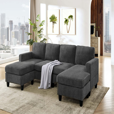 Modular Corduroy Sectional Sofa with Ottoman