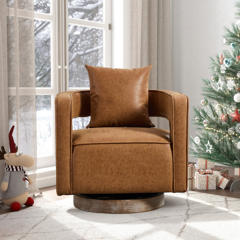 Fauteuil demi-tonneau moderne pivotant avec dossier ouvert, Brun