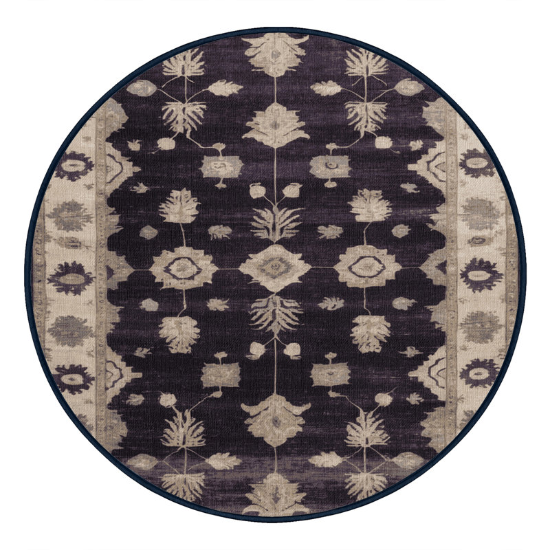 Machine Washable Overdyed Purple Area Rug, Round 3'