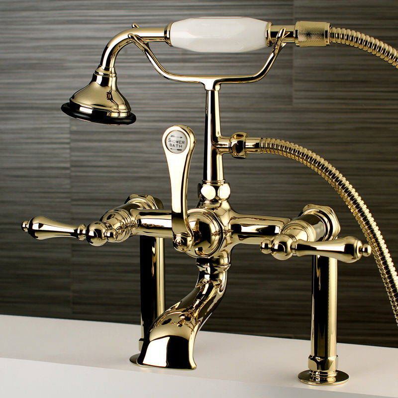 Robinet pour baignoire à pattes à 3 poignées et fixation sur le comptoir à 3 trous et cuivres Kingston, Laiton poli