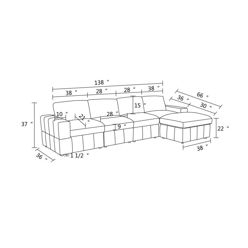 Canapé modulaire réversible en microfibre gris foncé de 138 po de largeur Liam