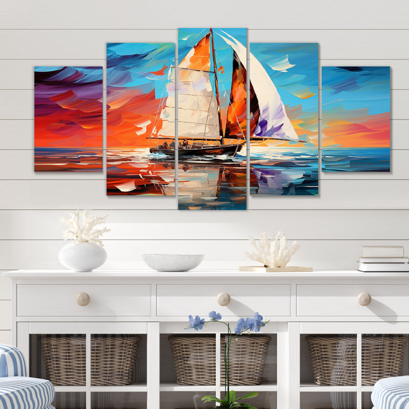 Voilier abstrait maritime I - décoration murale voilier - 5 panneaux