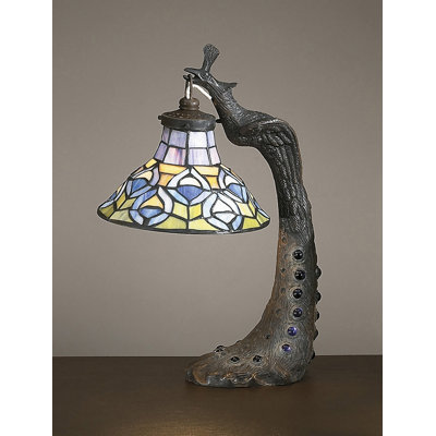 Falco Tiffany Peacock 16" Table Lamp