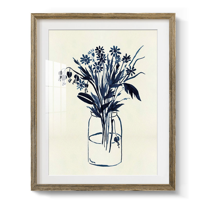 Reproduction encadrée doré indigo I, Blanc, Papier avec cadre noyer