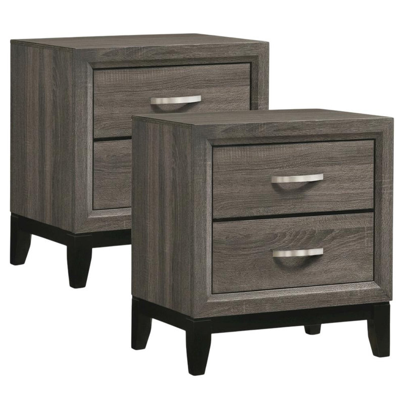 Table de chevet avec rangement, ensemble de 2 tiroirs en bois et 2 tiroirs, quincaillerie en nickel pour les tables d'appoint, chêne gris