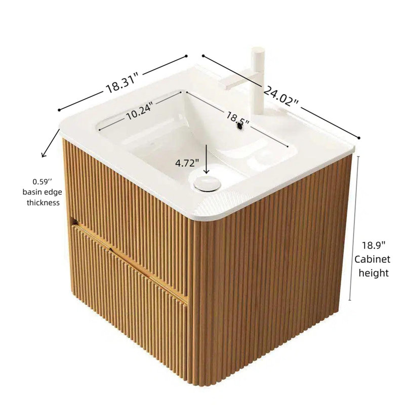 Ensembles de meuble-lavabo de salle de bain, Bois naturel, 24"