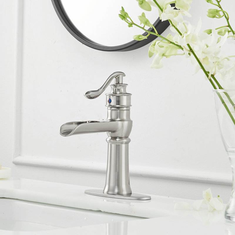 Robinet pour salle de bain à un trou commercial cascade, Nickel brossé