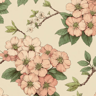 Papier peint auto-adhésif à peler et coller, rosé, floral, botanique, rétro, dessiné à la main, feuilles vertes, papier de contact amovible pour armoires de cuisine de chambre