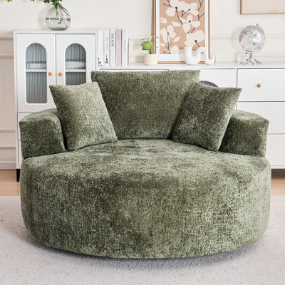 LUCKHAO 360 Swivel Chenille Barrel Chair couch for living room Soft Oversized Bean Bag Chair Chenille Deep And Wide Seat Round Cloud Couch Memory Foam Filling Lazy Sofa For Indoor,Outdoor