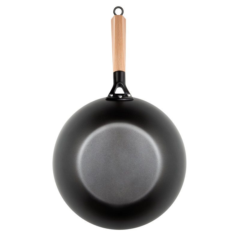 12-Inch Non-Stick Carbon Steel Wok with Glass Lid and Wooden Utensils