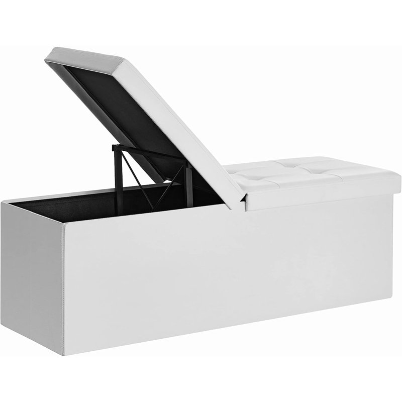 Repose-pieds rembourré avec rangement Wilsen, Cuir assorti blanc