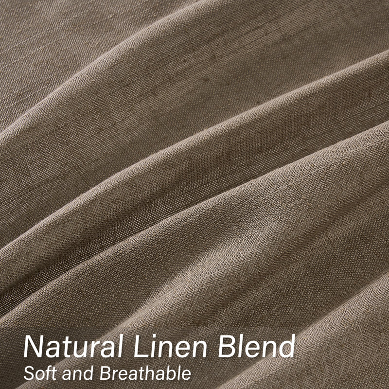 Dennan Linen Curtain Rod Pocket Back Tab,Linen Semi Sheer Curtains for Bedroom, 50" W x 96" L, Dark Flax