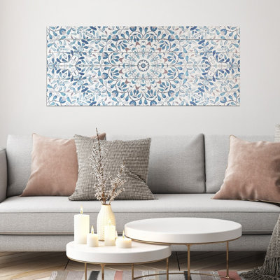 " Shades Of Blue Ornate Floral Wood Plank Wall Art "