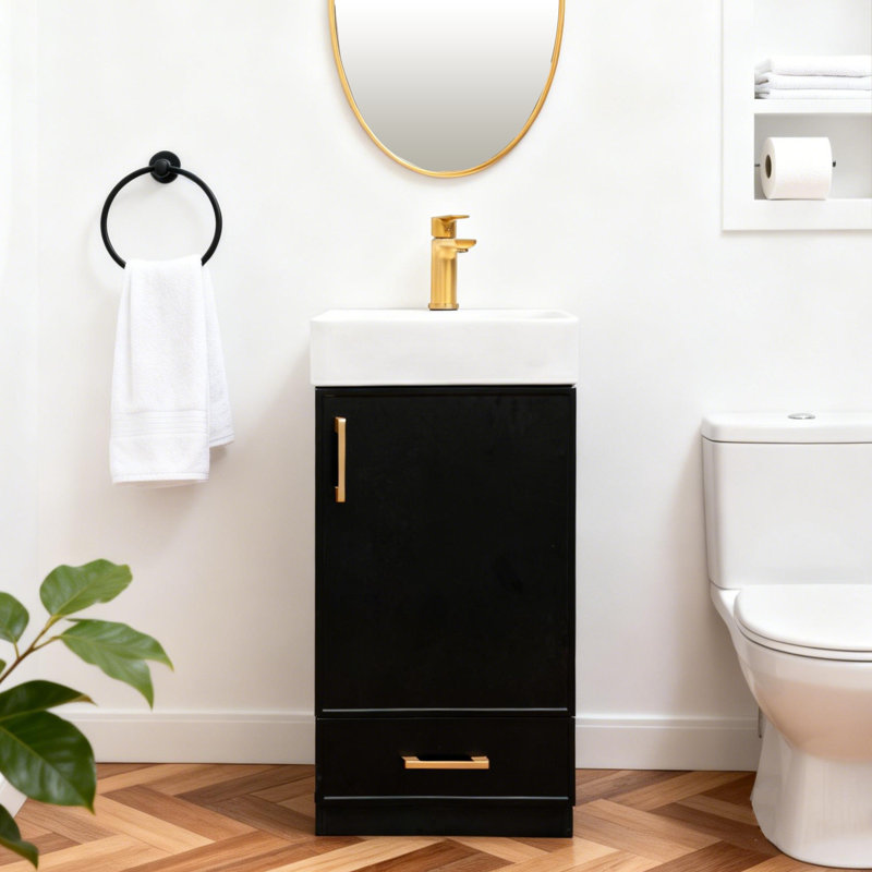 18"Modern Mini Free-Standing Single Bathroom Vanity, Black