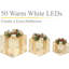 Set Of 3 Light-Up Christmas Gift Boxes With 50 Warm White LED Lights Battery-Powered Xmas Decor Champagne Gold With Gold Ribbon