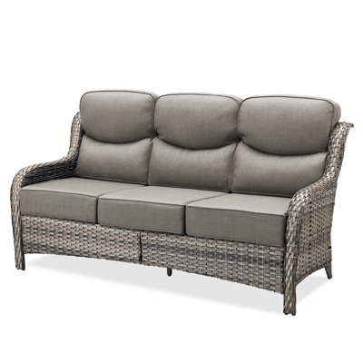 Deb 71" Outdoor Wicker Rattan Patio Sofa With 6" Thick Cushions