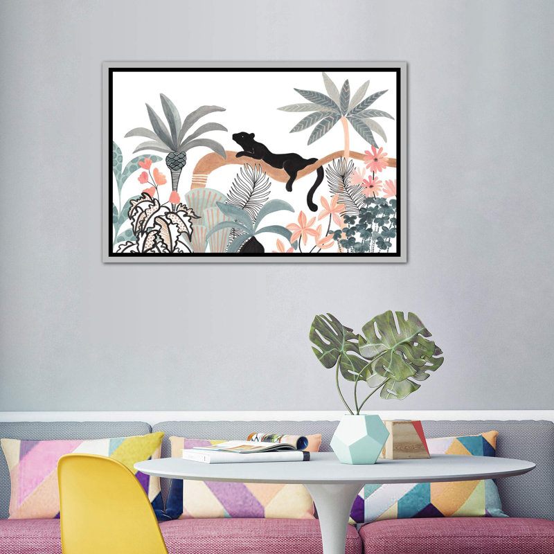 Jaguar dans la jungle, H 40 po x l 60 po x 1,5 po, Toile avec cadre argenté
