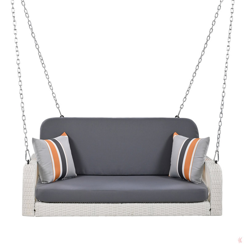 Winston Porter GO PE Wicker Porch Swing, 2-Seater Hanging Bench With Chains, Patio Furniture Swing For Backyard Garden Poolside