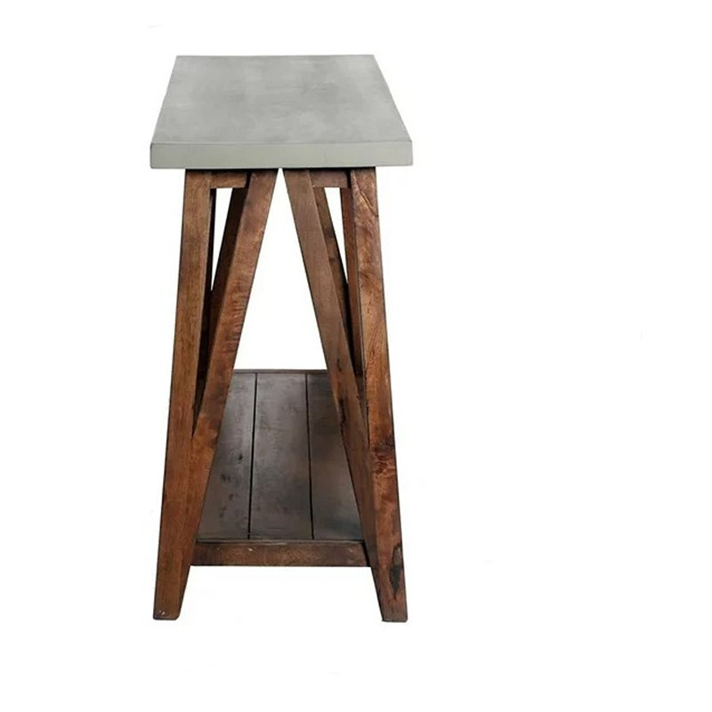 Modern Loft 56" Wood and Concrete-Coated Console Table with Storage