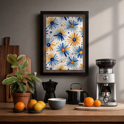 Daisy Bloom Pattern Botanical - Framed Print