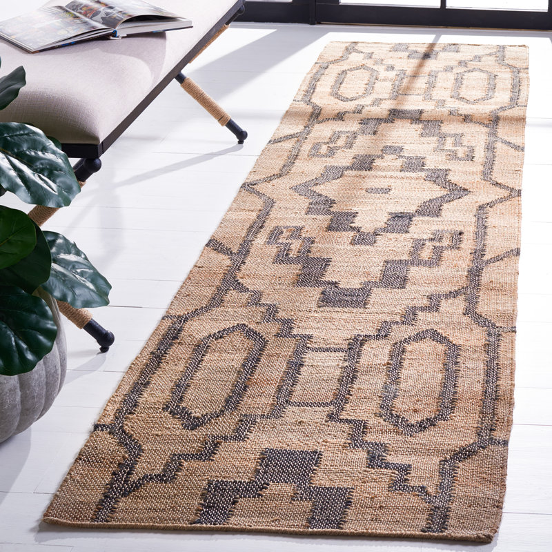 Tapis brun en jute / sisal tissé à plat Augst, Tapis de couloir 2 pi 3 po x 9 pi