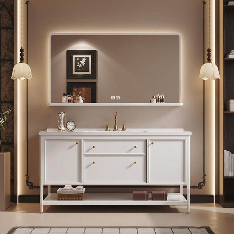 Armoire de salle de bain rétro style français, Blanc, H 31,5 po x l 47,64 po x P 19,69 po