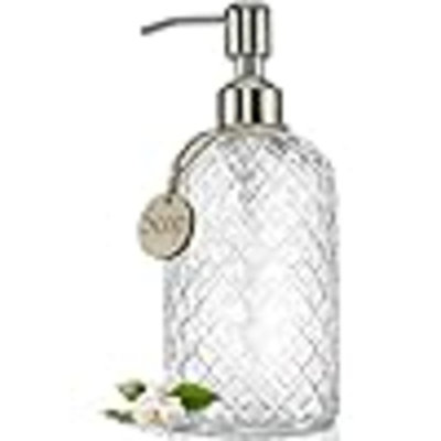 Distributeur de savon à thé 18 oz avec pompe antirouille, distributeur de savon en verre rechargeable pour la salle de bain et la cuisine afin de distribuer du savon à vaisselle, du savon à main, de la lotion.