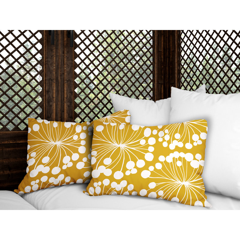 Floral Outdoor Reversible Throw Pillow, Yellow