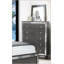 Glam Contemporary Style 5-Drawer Chest With Mirror Plating, Tapered Legs, And Grey Finish For Bedroom Storage