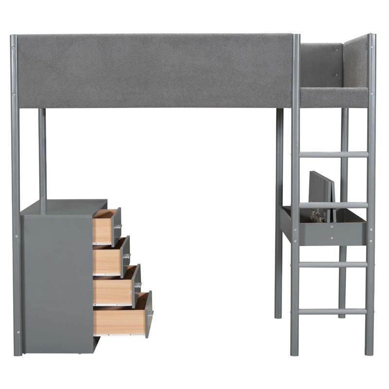 Lit mezzanine Teddy, Lit simple, Gris
