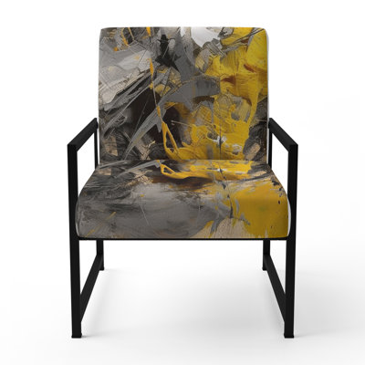 Mustard Yellow And Vivid Gray III - Upholstered Contemporary Arm Chair, Modern Abstract Accent Chair
